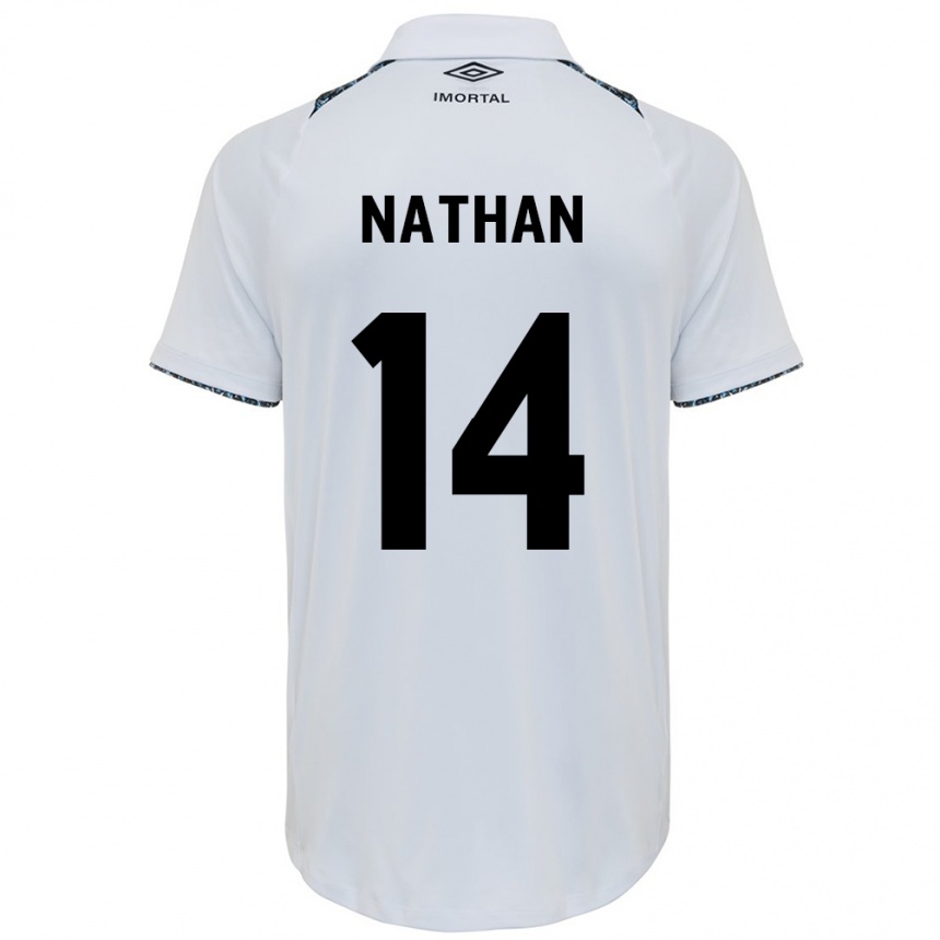 Kids Football Nathan #14 White Blue Away Jersey 2024/25 T-Shirt