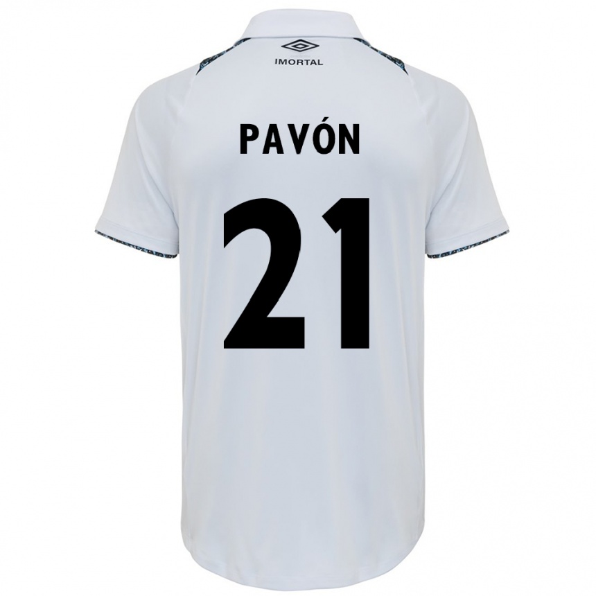 Kids Football Cristian Pavón #21 White Blue Away Jersey 2024/25 T-Shirt