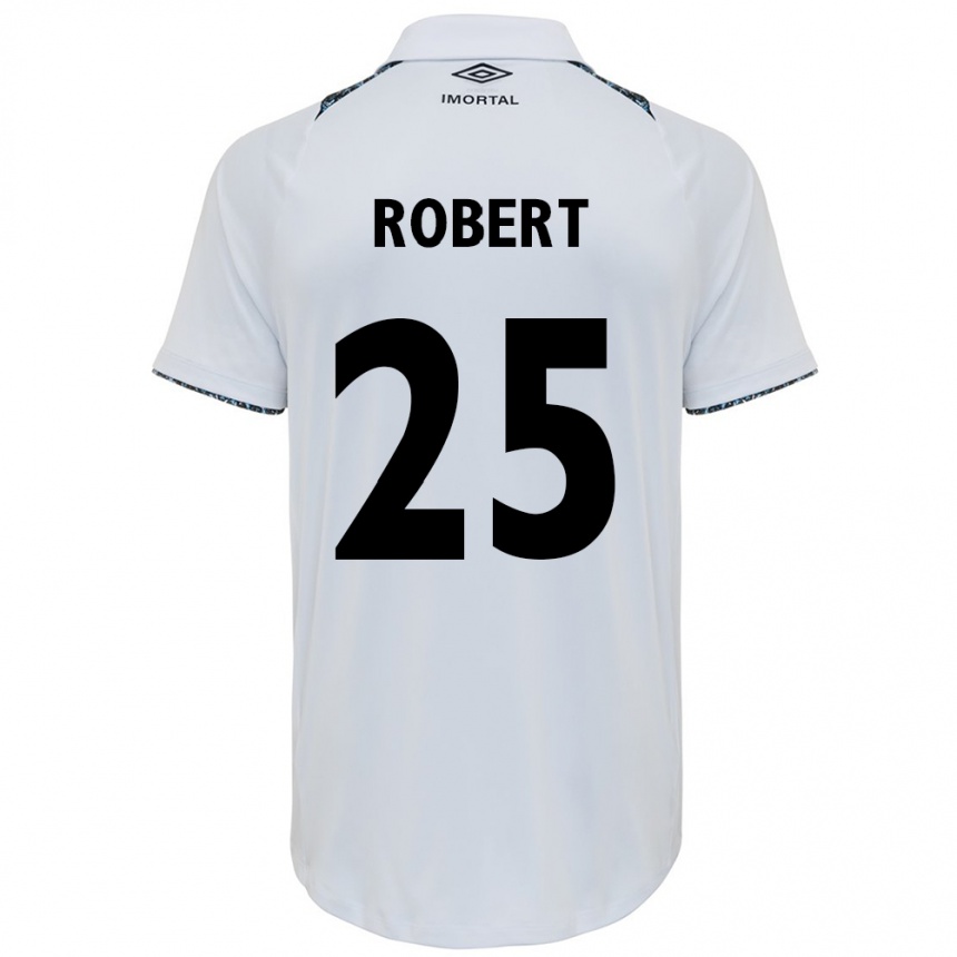 Kids Football Jhonata Robert #25 White Blue Away Jersey 2024/25 T-Shirt