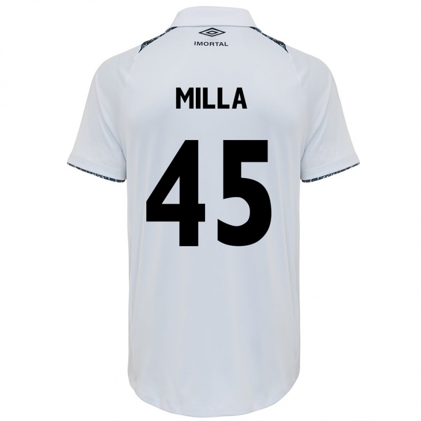 Kids Football Lucas Milla #45 White Blue Away Jersey 2024/25 T-Shirt