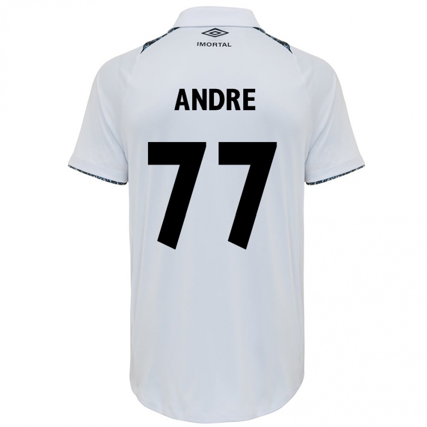 Kids Football André #77 White Blue Away Jersey 2024/25 T-Shirt