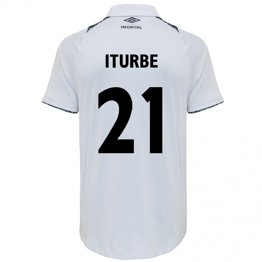 Kids Football Juan Iturbe #21 White Blue Away Jersey 2024/25 T-Shirt