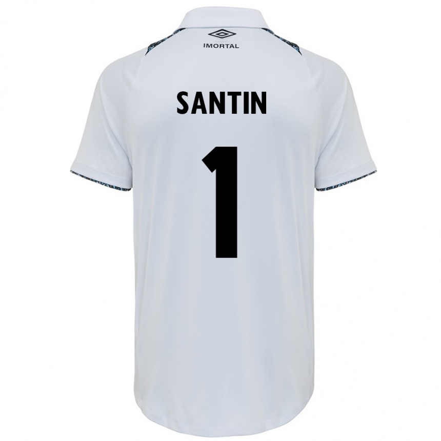 Kids Football Duda Santin #1 White Blue Away Jersey 2024/25 T-Shirt