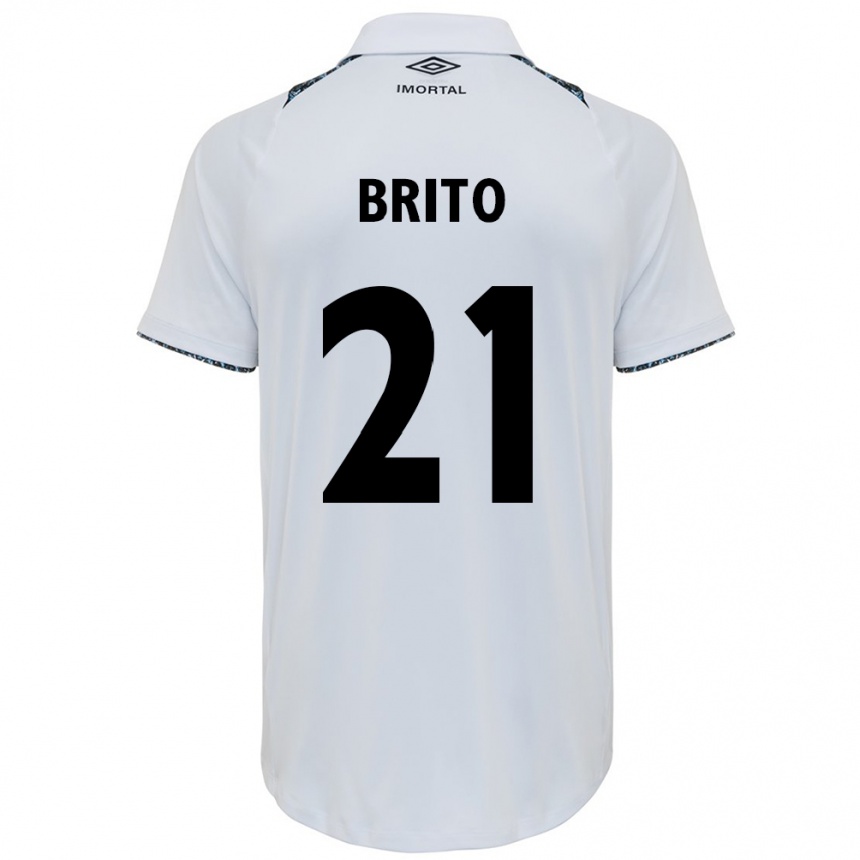 Kids Football Brito #21 White Blue Away Jersey 2024/25 T-Shirt