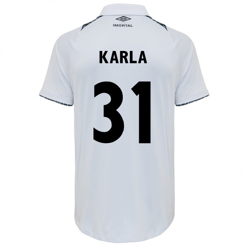 Kids Football Emmily Karla #31 White Blue Away Jersey 2024/25 T-Shirt