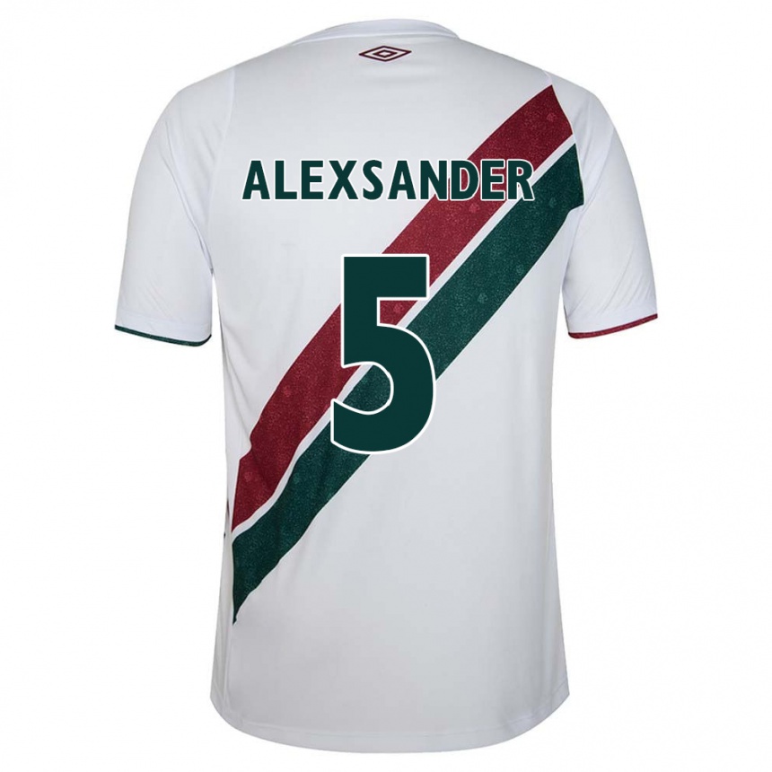 Kids Football Alexsander #5 White Green Maroon Away Jersey 2024/25 T-Shirt