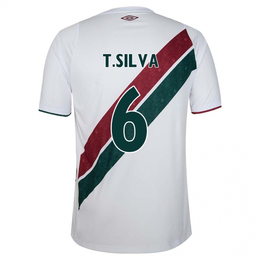 Kids Football Thiago Silva #6 White Green Maroon Away Jersey 2024/25 T-Shirt