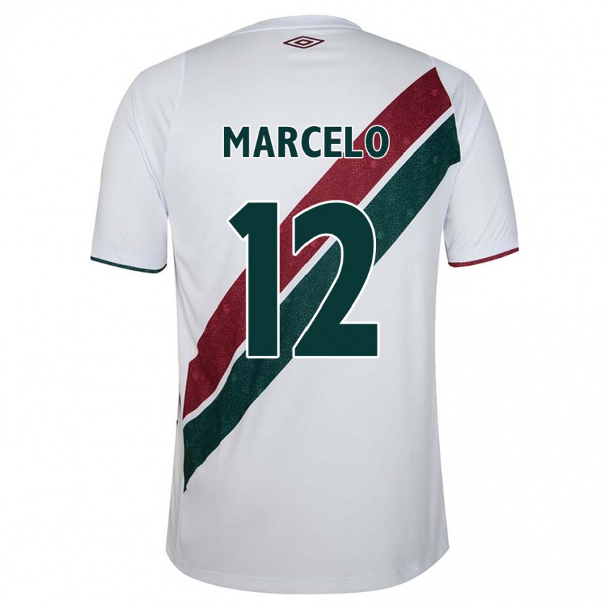 Kids Football Marcelo #12 White Green Maroon Away Jersey 2024/25 T-Shirt