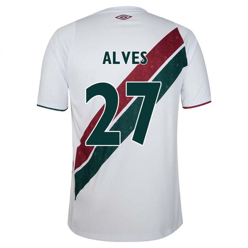 Kids Football Felipe Alves #27 White Green Maroon Away Jersey 2024/25 T-Shirt