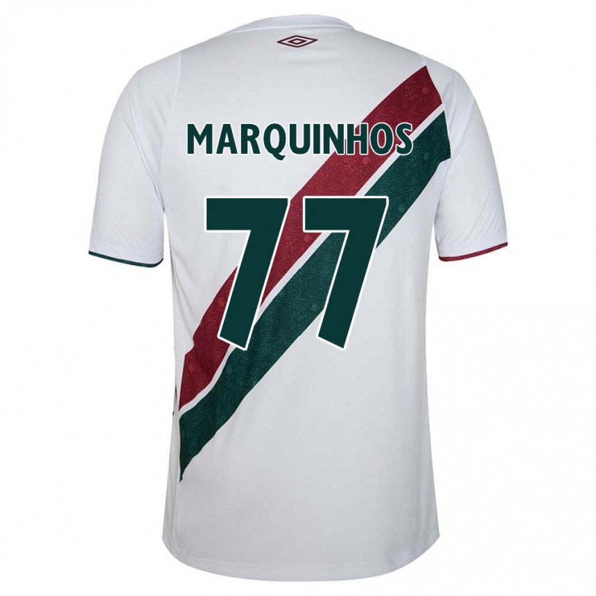 Kids Football Marquinhos #77 White Green Maroon Away Jersey 2024/25 T-Shirt