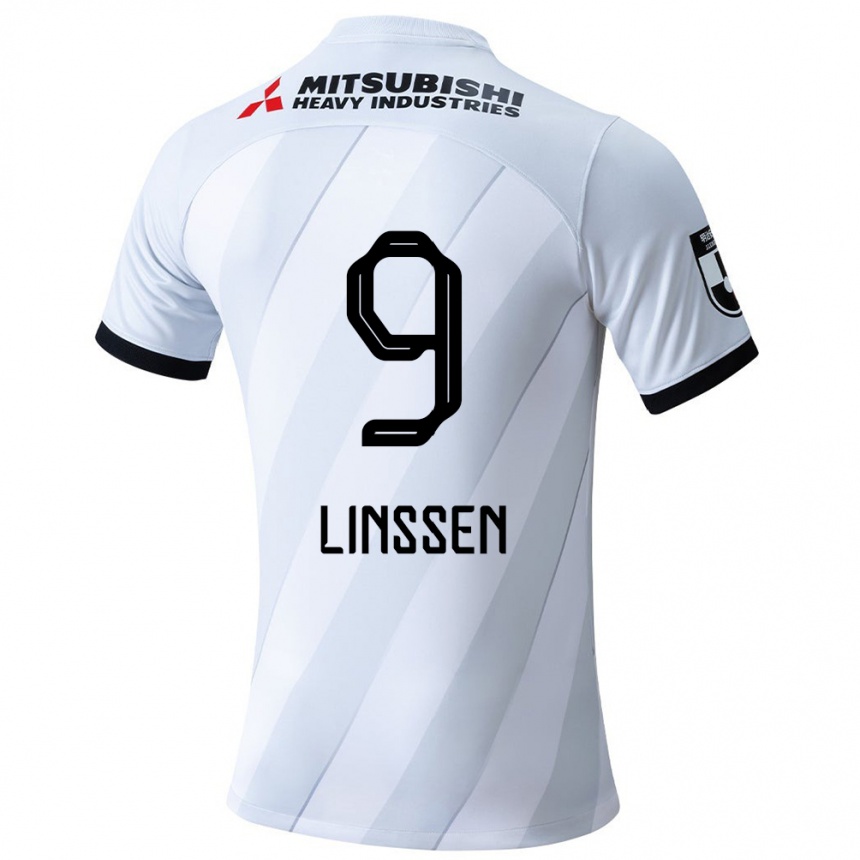 Kids Football Bryan Linssen #9 White Grey Away Jersey 2024/25 T-Shirt