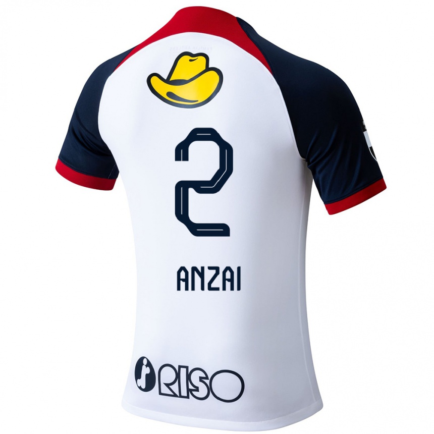 Kids Football Koki Anzai #2 White Blue Red Away Jersey 2024/25 T-Shirt