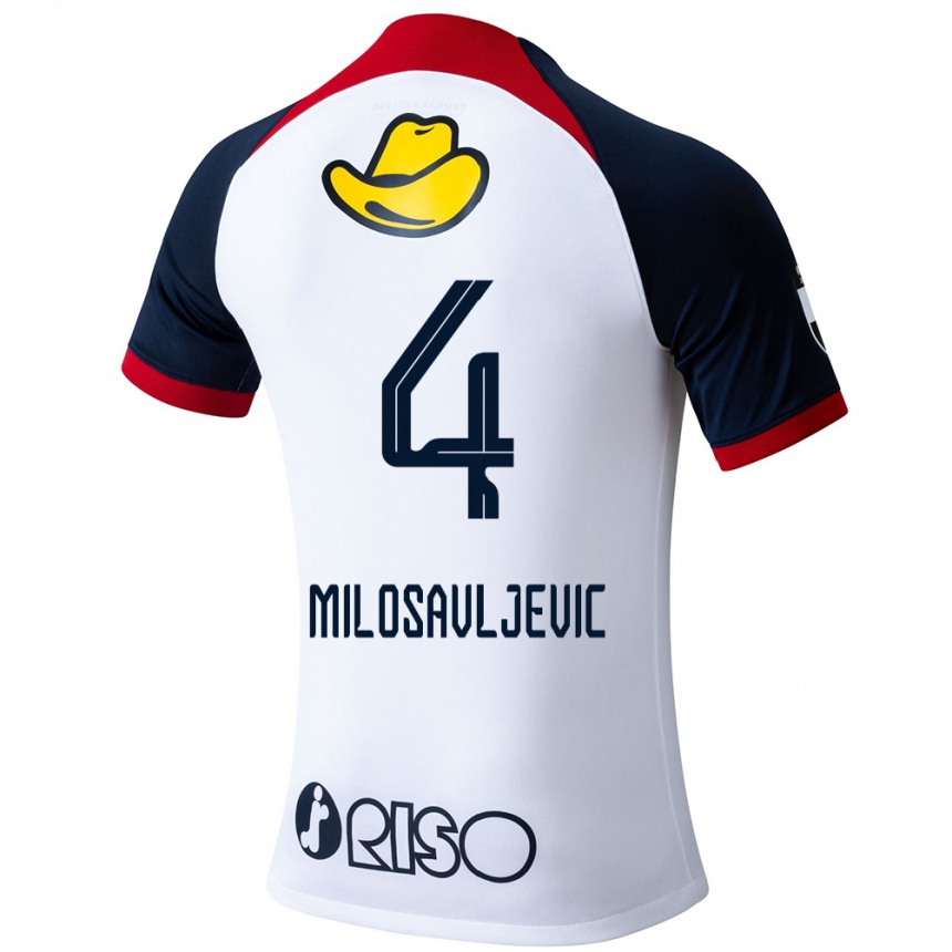 Kids Football Radomir Milosavljevic #4 White Blue Red Away Jersey 2024/25 T-Shirt