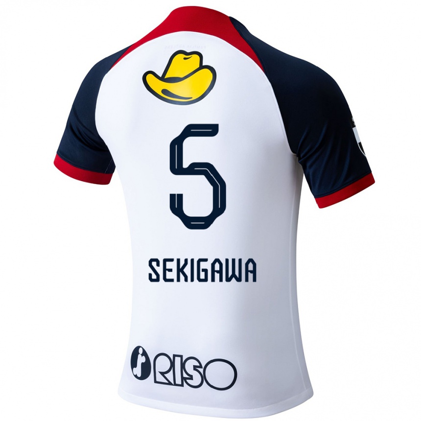 Kids Football Ikuma Sekigawa #5 White Blue Red Away Jersey 2024/25 T-Shirt