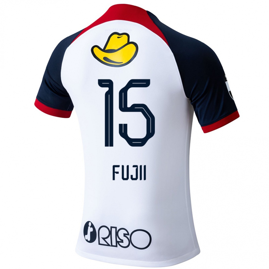 Kids Football Tomoya Fujii #15 White Blue Red Away Jersey 2024/25 T-Shirt