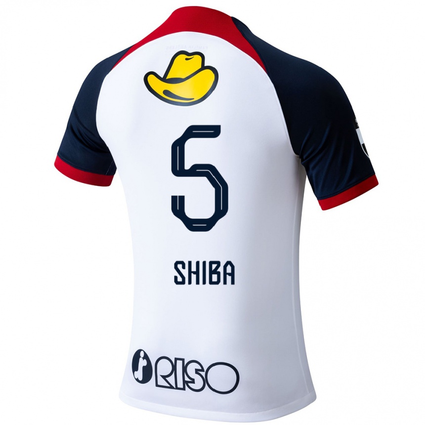 Kids Football Rikuto Shiba #5 White Blue Red Away Jersey 2024/25 T-Shirt