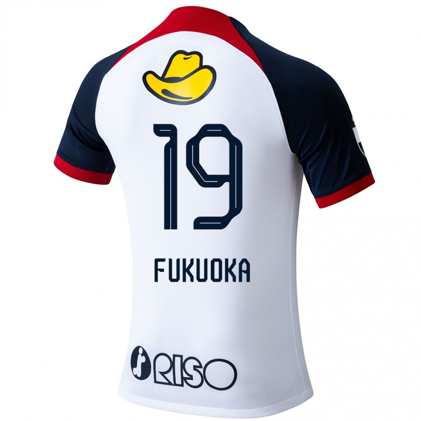 Kids Football Yuwa Fukuoka #19 White Blue Red Away Jersey 2024/25 T-Shirt