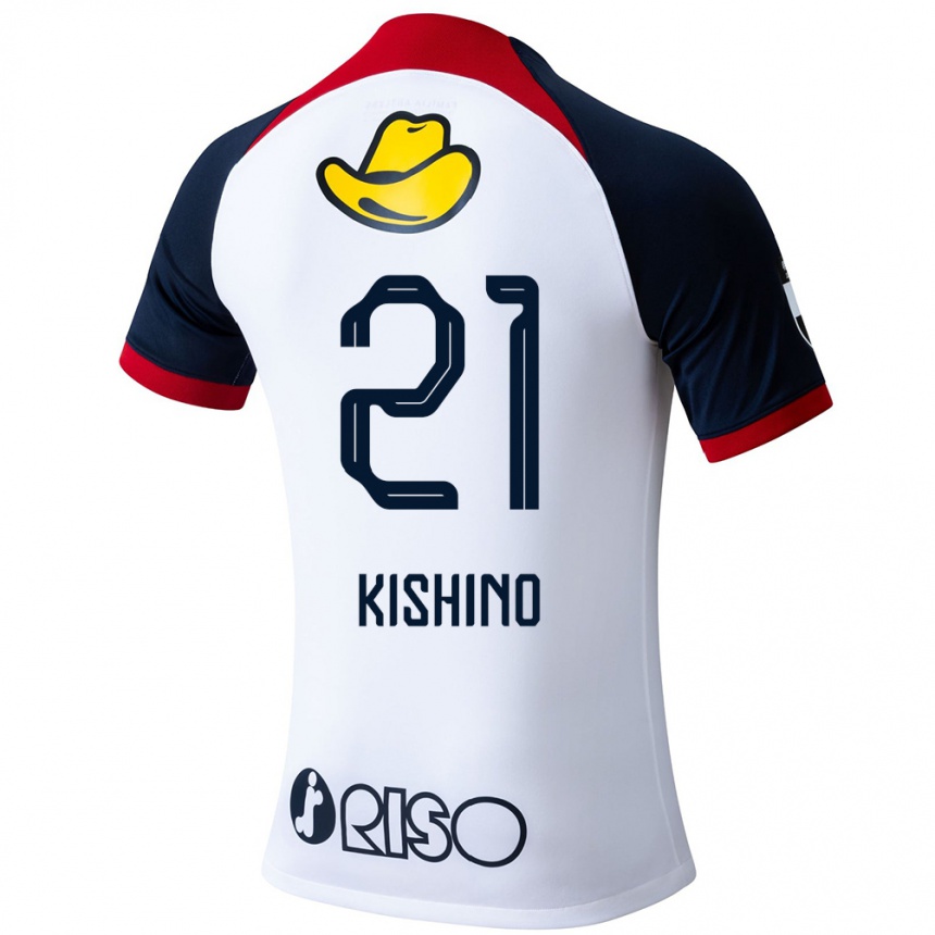 Kids Football Eita Kishino #21 White Blue Red Away Jersey 2024/25 T-Shirt