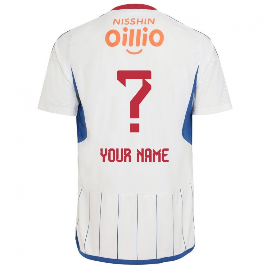 Kids Football Your Name #0 White Blue Red Away Jersey 2024/25 T-Shirt