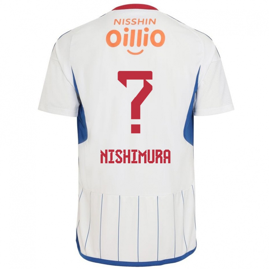 Kids Football Takuma Nishimura #0 White Blue Red Away Jersey 2024/25 T-Shirt