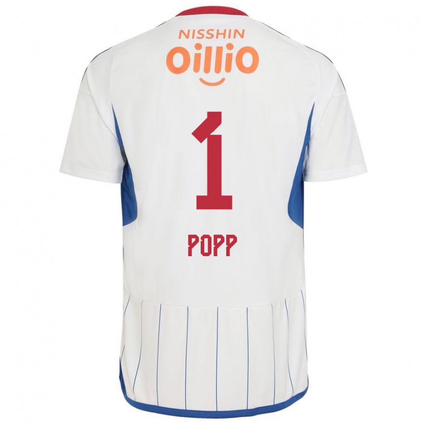 Kids Football William Popp #1 White Blue Red Away Jersey 2024/25 T-Shirt