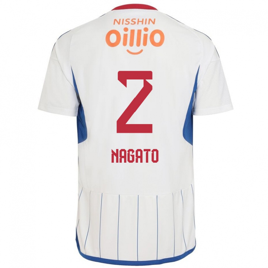 Kids Football Katsuya Nagato #2 White Blue Red Away Jersey 2024/25 T-Shirt