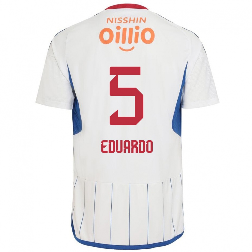 Kids Football Eduardo #5 White Blue Red Away Jersey 2024/25 T-Shirt