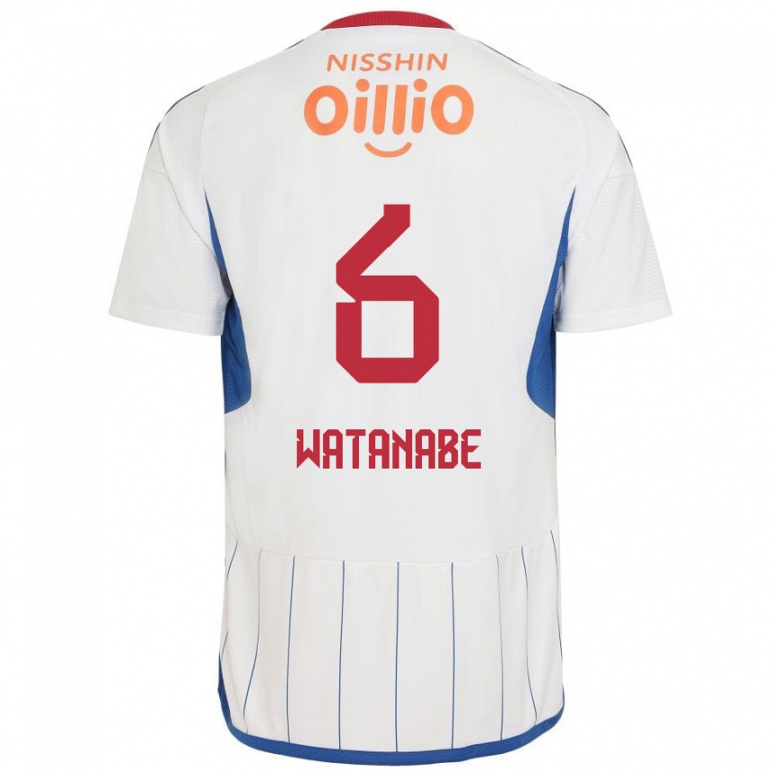 Kids Football Kota Watanabe #6 White Blue Red Away Jersey 2024/25 T-Shirt