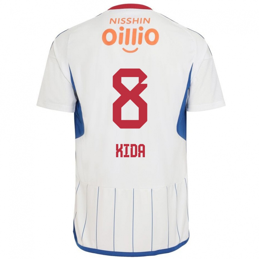 Kids Football Takuya Kida #8 White Blue Red Away Jersey 2024/25 T-Shirt