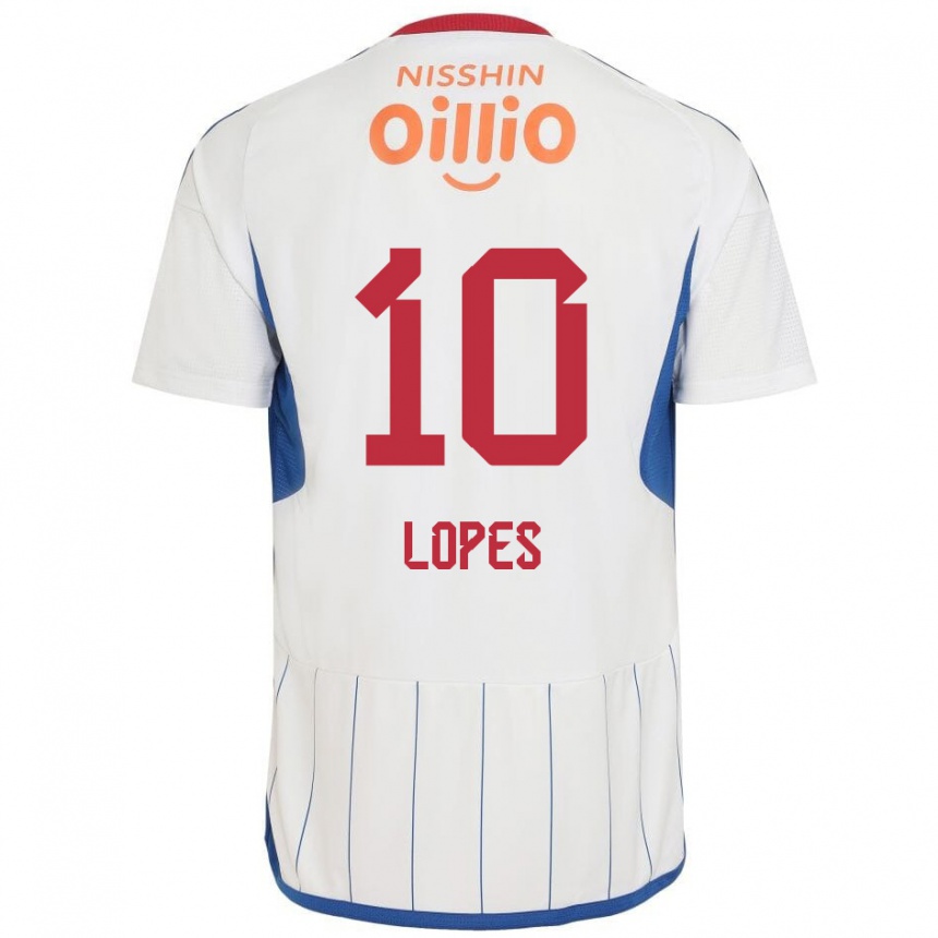 Kids Football Anderson Lopes #10 White Blue Red Away Jersey 2024/25 T-Shirt