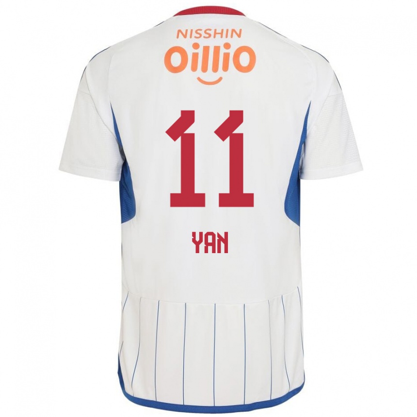 Kids Football Yan #11 White Blue Red Away Jersey 2024/25 T-Shirt