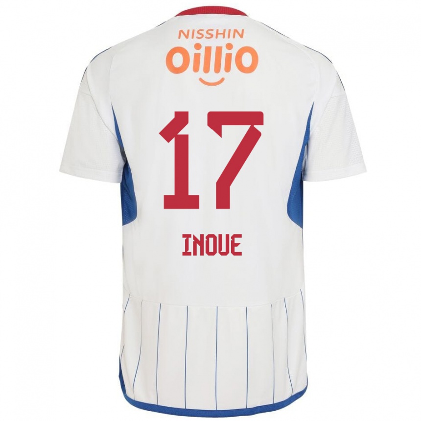 Kids Football Kenta Inoue #17 White Blue Red Away Jersey 2024/25 T-Shirt