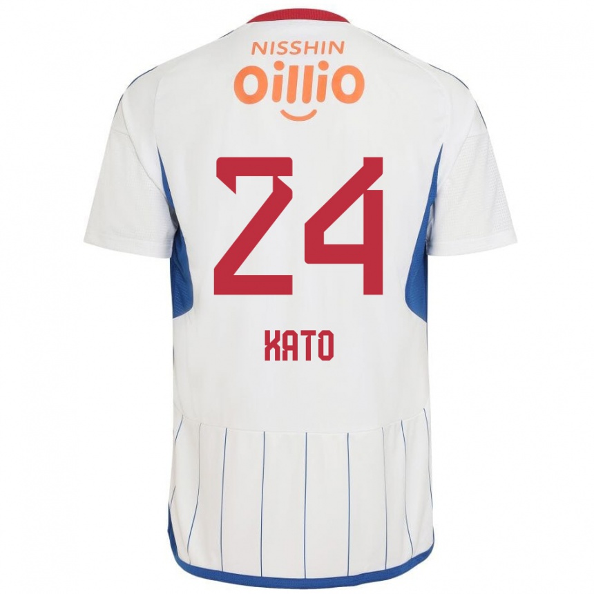 Kids Football Hijiri Kato #24 White Blue Red Away Jersey 2024/25 T-Shirt