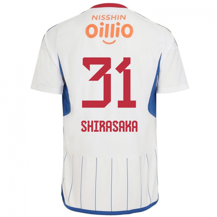 Kids Football Fuma Shirasaka #31 White Blue Red Away Jersey 2024/25 T-Shirt