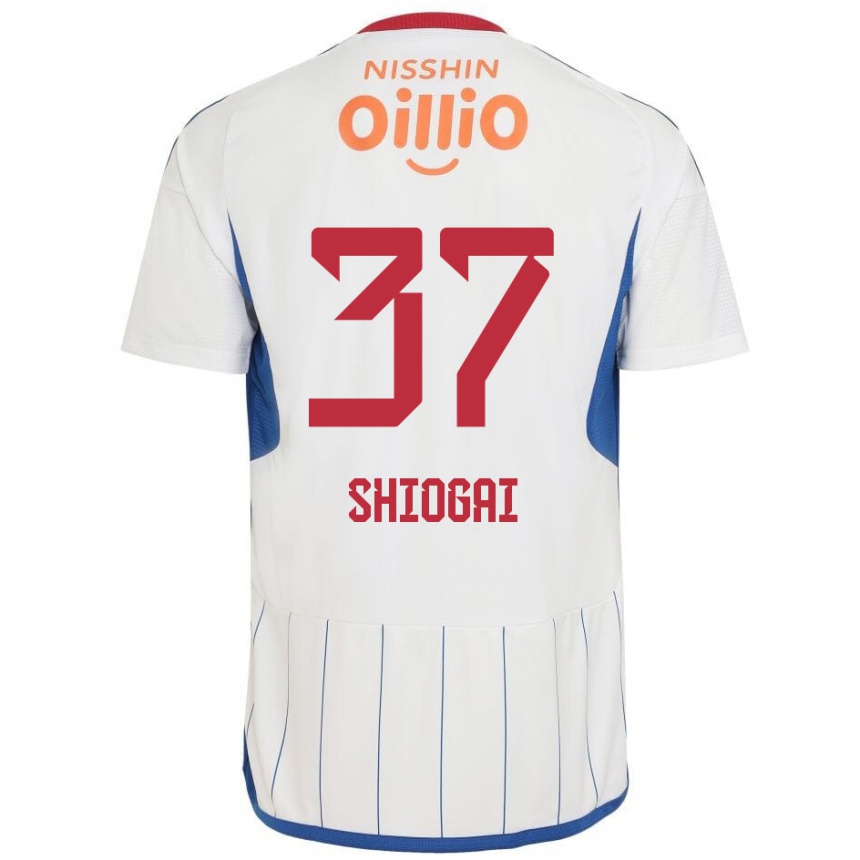 Kids Football Kento Shiogai #37 White Blue Red Away Jersey 2024/25 T-Shirt