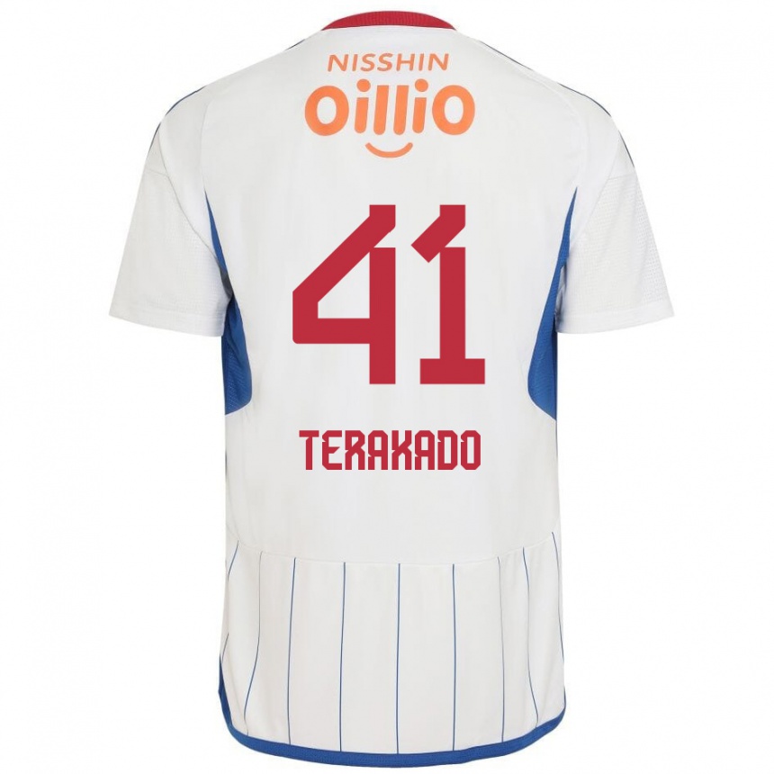 Kids Football Riku Terakado #41 White Blue Red Away Jersey 2024/25 T-Shirt