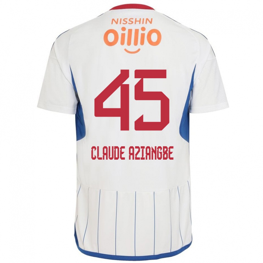 Kids Football Jean Claude Aziangbe #45 White Blue Red Away Jersey 2024/25 T-Shirt