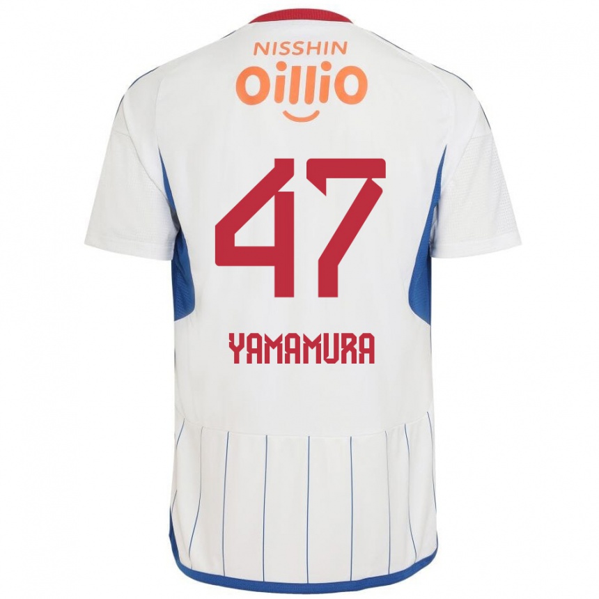 Kids Football Kazuya Yamamura #47 White Blue Red Away Jersey 2024/25 T-Shirt