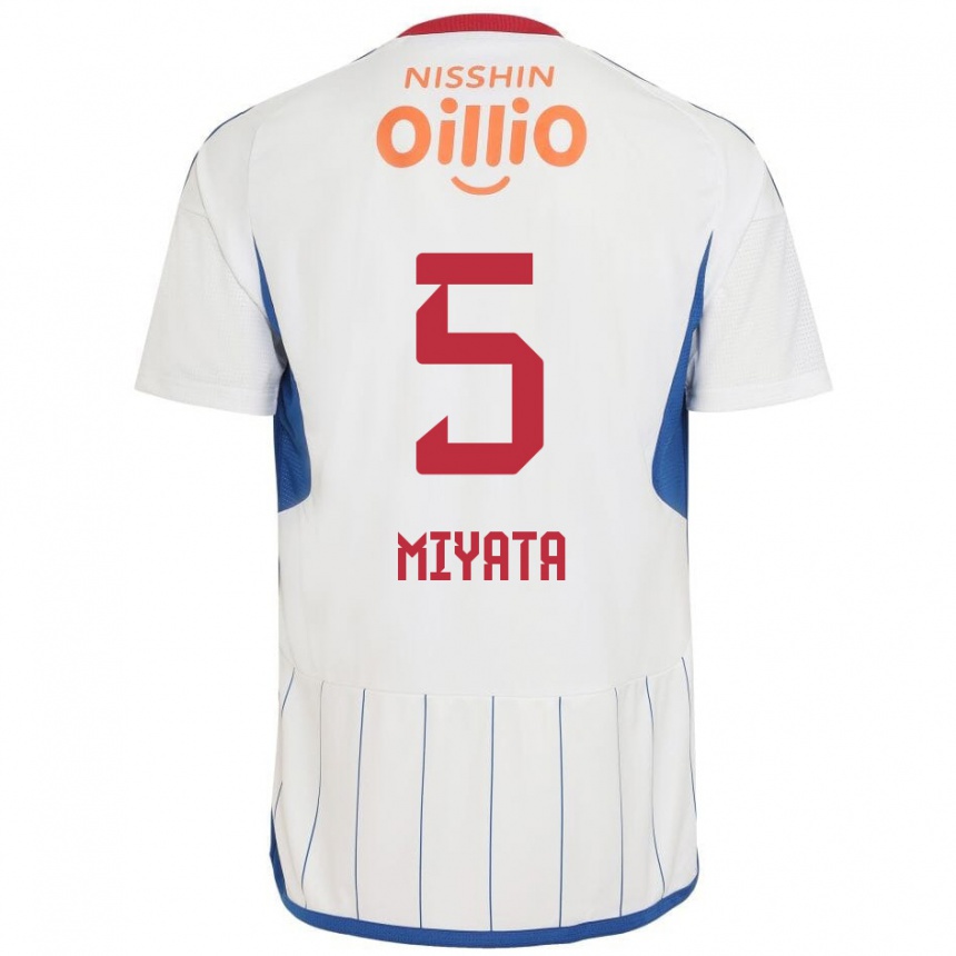 Kids Football Haru Miyata #5 White Blue Red Away Jersey 2024/25 T-Shirt