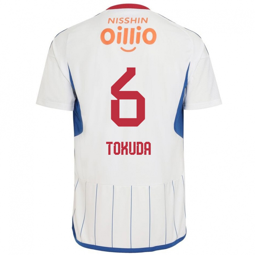 Kids Football Yuma Tokuda #6 White Blue Red Away Jersey 2024/25 T-Shirt