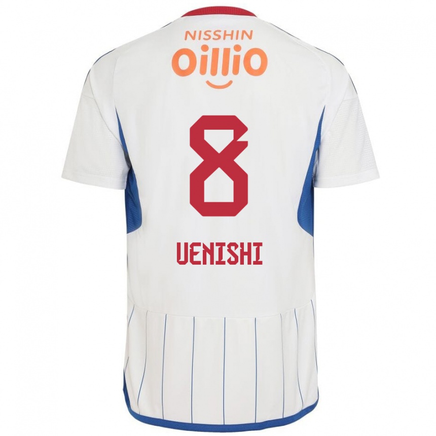 Kids Football Haruki Uenishi #8 White Blue Red Away Jersey 2024/25 T-Shirt