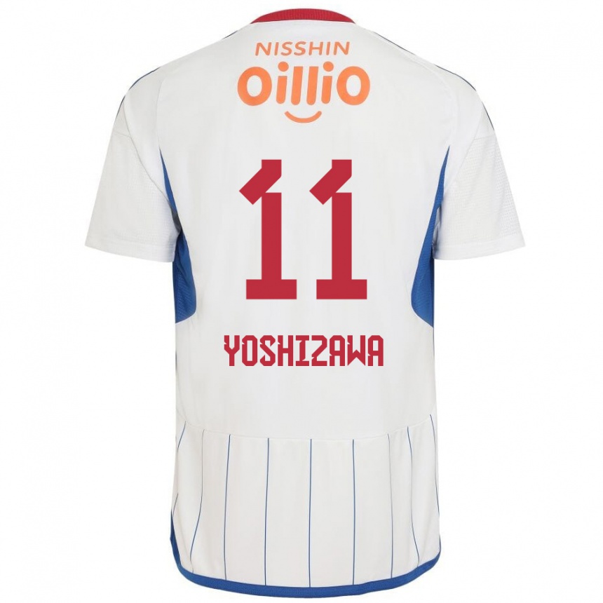 Kids Football Mirai Yoshizawa #11 White Blue Red Away Jersey 2024/25 T-Shirt