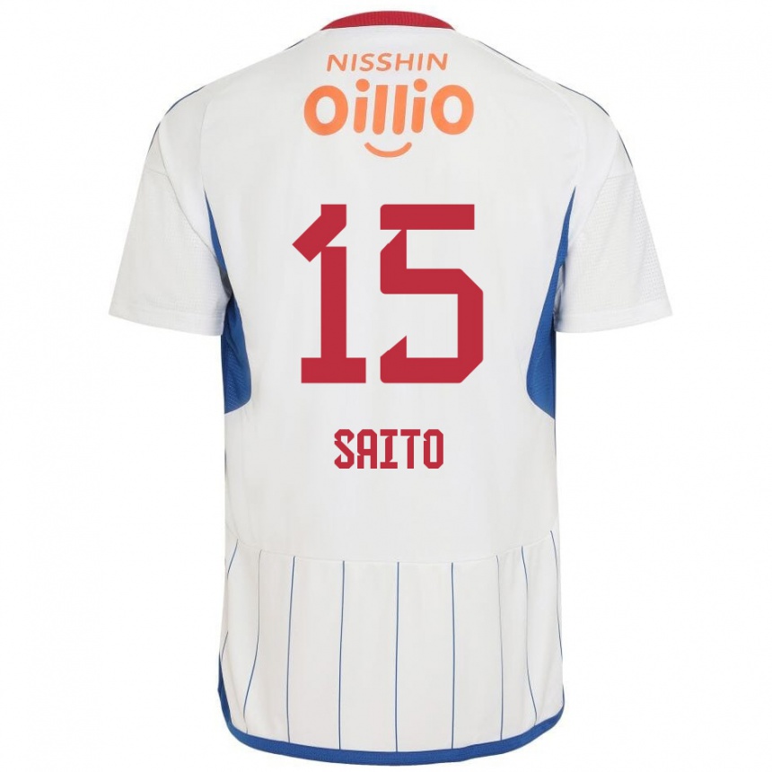 Kids Football Haru Saito #15 White Blue Red Away Jersey 2024/25 T-Shirt