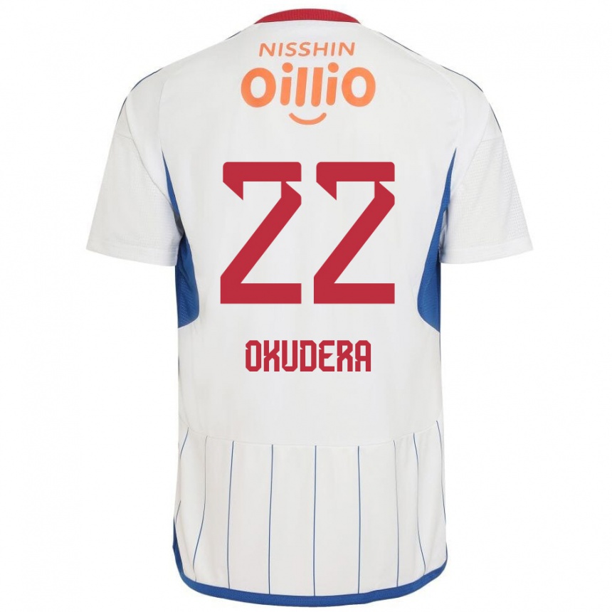 Kids Football Minato Okudera #22 White Blue Red Away Jersey 2024/25 T-Shirt