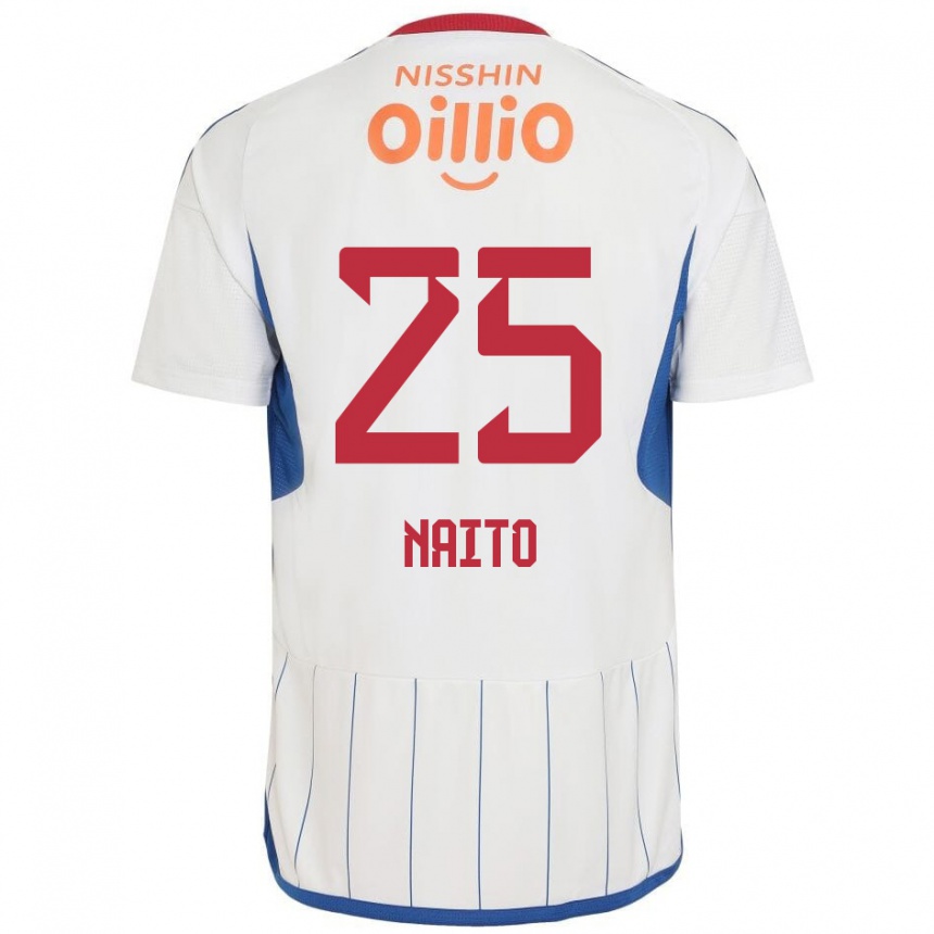 Kids Football Kiyomu Naito #25 White Blue Red Away Jersey 2024/25 T-Shirt