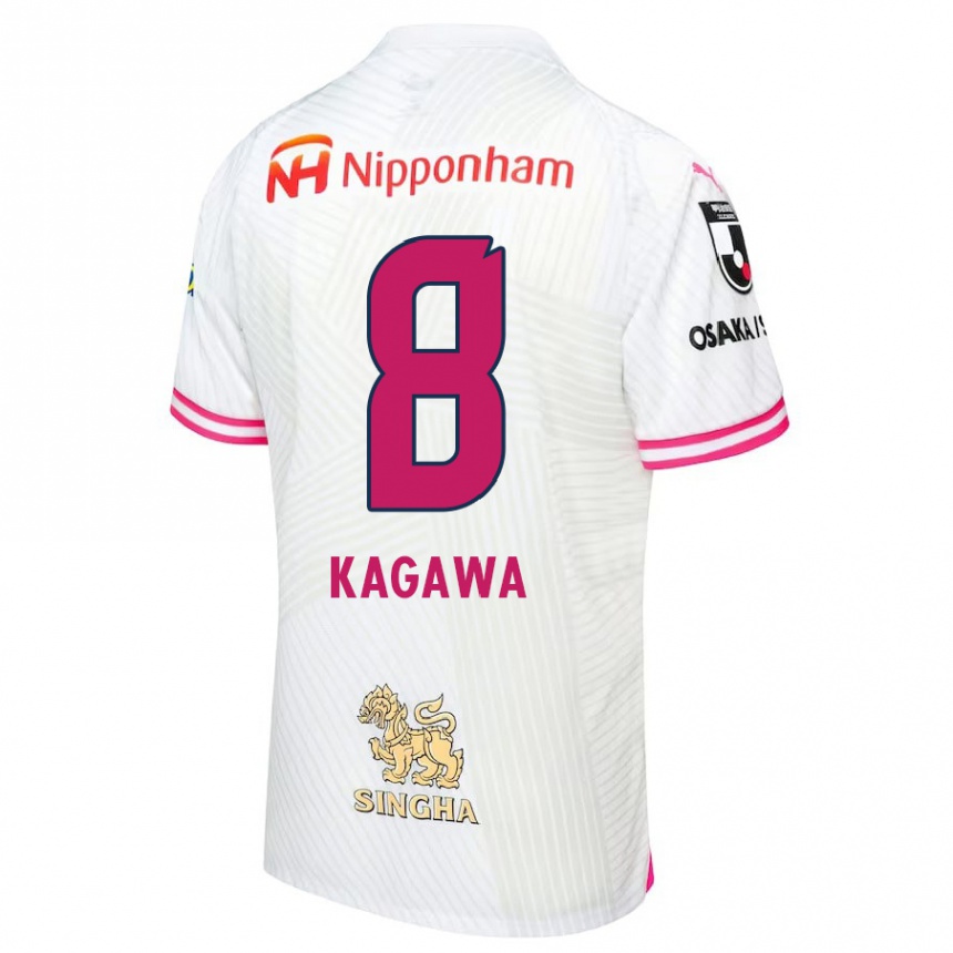 Kids Football Shinji Kagawa #8 White Pink Away Jersey 2024/25 T-Shirt