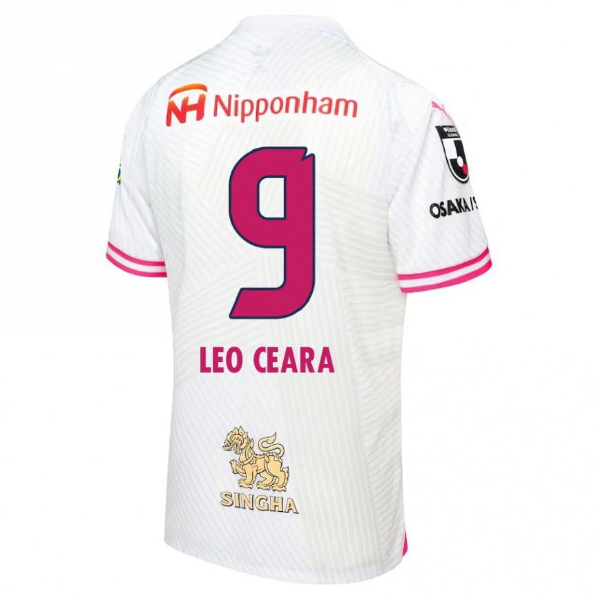 Kids Football Léo Ceará #9 White Pink Away Jersey 2024/25 T-Shirt