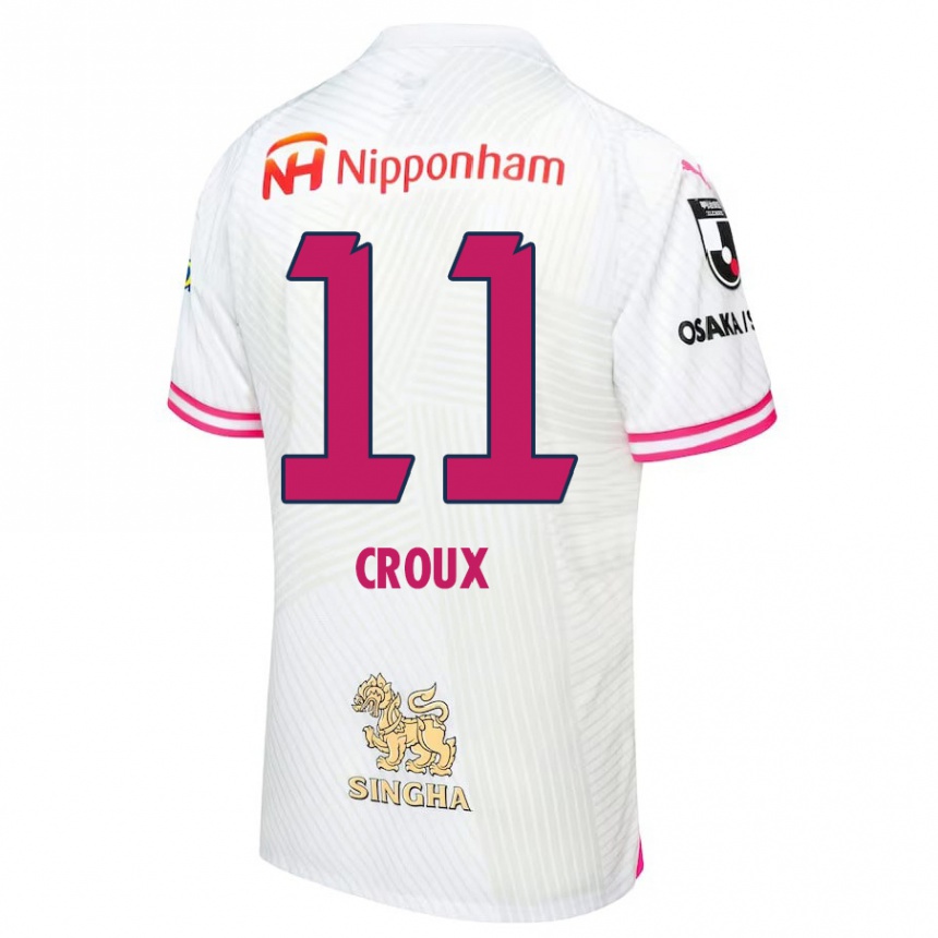 Kids Football Jordy Croux #11 White Pink Away Jersey 2024/25 T-Shirt