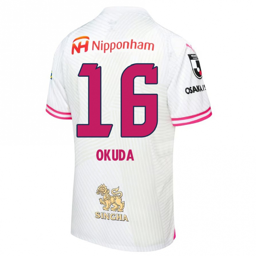 Kids Football Hayato Okuda #16 White Pink Away Jersey 2024/25 T-Shirt