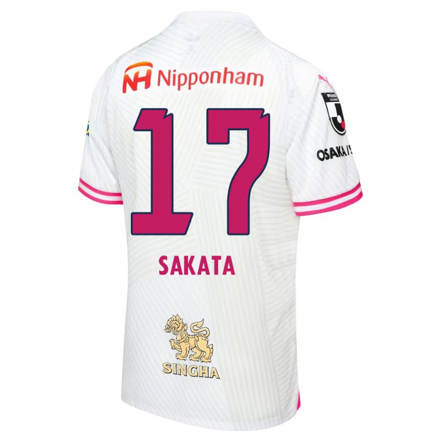 Kids Football Reiya Sakata #17 White Pink Away Jersey 2024/25 T-Shirt